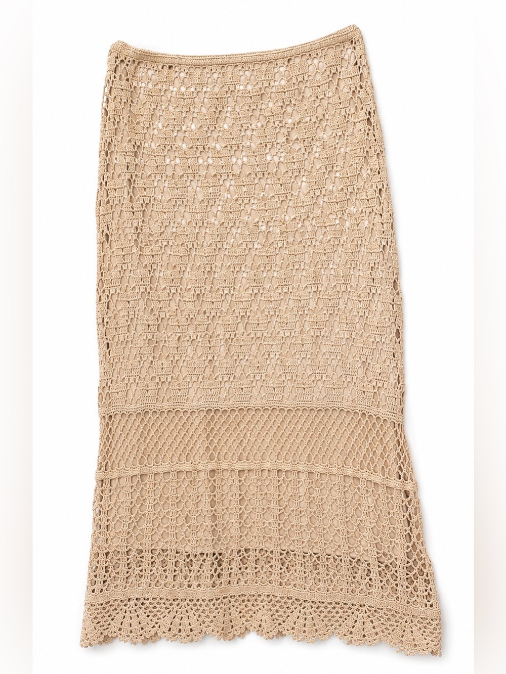 Vintage 1990s Kroshetta by Papillon crochet slip Beige Crochet Midi Skirt M